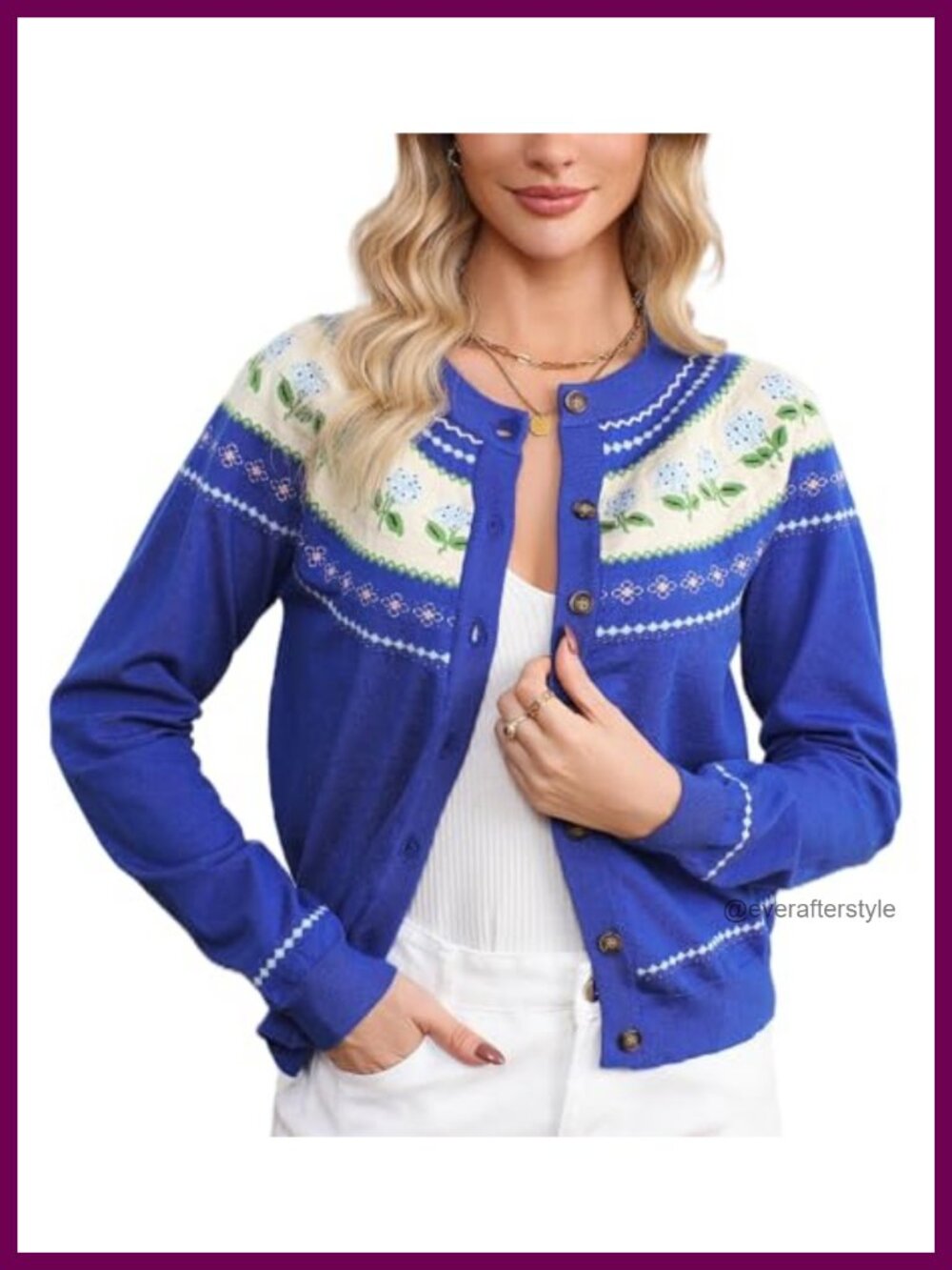 Women's Floral Cardigan Sweater Long Sleeve Button Down Ribbed Trim Knit